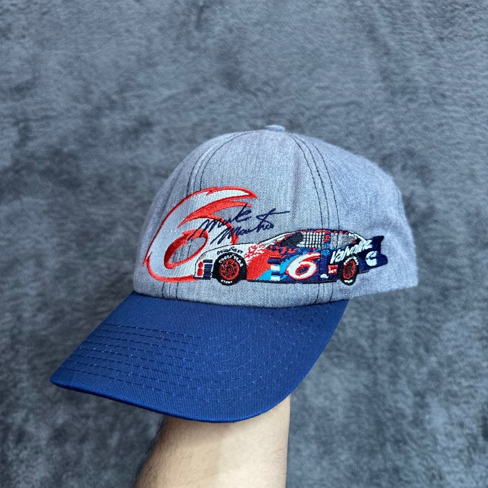 Vintage Mark Martin 6 Valvoline NASCAR Hat Sports Design Snapback Grey Blue USA